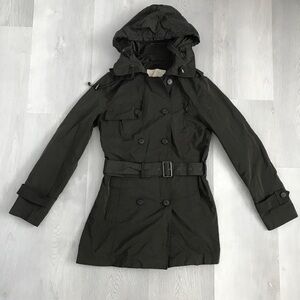 ZARA WOMENS TRENCH COAT BELTED DARK GREEN MILITARY BUTTON DOUBLE BREASTED S